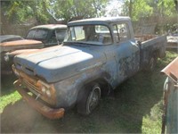 Ford F100 blue pickup with straight 6 cylinder