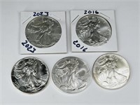 5 American Silver Eagles: 2023, 2016, 2008, 1987