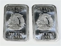 2 One Troy Ounces Aztec Chief .999 Fine Silver