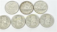 SEVEN CANADIAN PRE 1960 SILVER DOLLARS