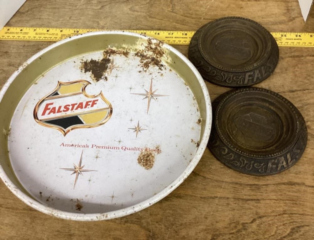 Falstaff beer tray and coasters