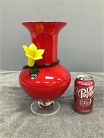 Red Vase w/ Yellow Flower