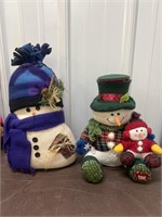2 plush snowman decorations, 1 top hat opens