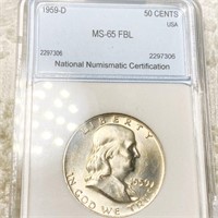 1959-D Franklin Half Dollar NNC - MS 65 FBL