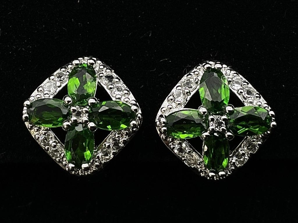 Clear & Green Stone Flower Earrings