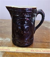 Antique Stoneware Brown Glaze Pitcher w Steers