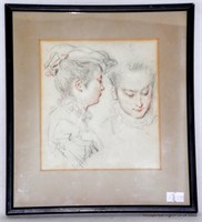 Antique Antoine Watteau 2 Studies of Ladies Heads