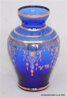 Venetian  Cobalt Blue and 24k Gold Overlay Vase