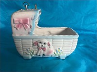 Vintage Ceramic Baby Bassinet Music Box Planter