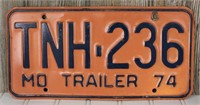 1974 Missouri Trailer License Plate