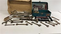 Misc tools w/1 tool box, wrenches, sockets,