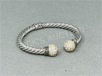 sterling silver hinged bracelet w/ clear stones
