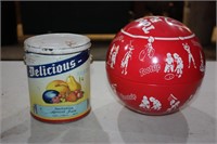Tootsie roll container and Apricot tin
