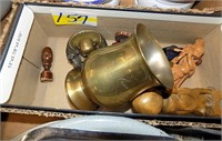 BRASS URN. WOOD FIGURINES, AND MORE