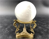 Selenite sphere 4" and a small brass stand suitabl