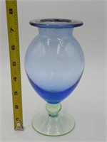 Vtg Tiffin 7" Blue/Green Art Glass Pedestal Vase