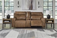 Ashley Game Plan 100% Leather Power Love Seat