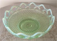 Vintage Lace Edge Opalescent Green Glass Bowl