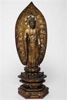 Asian Buddha, Carved & Painted Wood, Vitarka Mudra