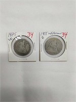 2pc Lot Of Liberty Seated Half Dollars 1855 With