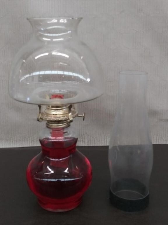 Glass Oil Lamp w/2 Hurricane Chimney's