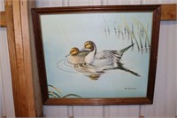 2 Swimming Pintail Ducks on Pond Original Oil on