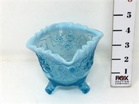 Blue Opalescent Rose Pattern Compote