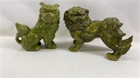 2 Mid-Century Ceramic Green Foo Dogs