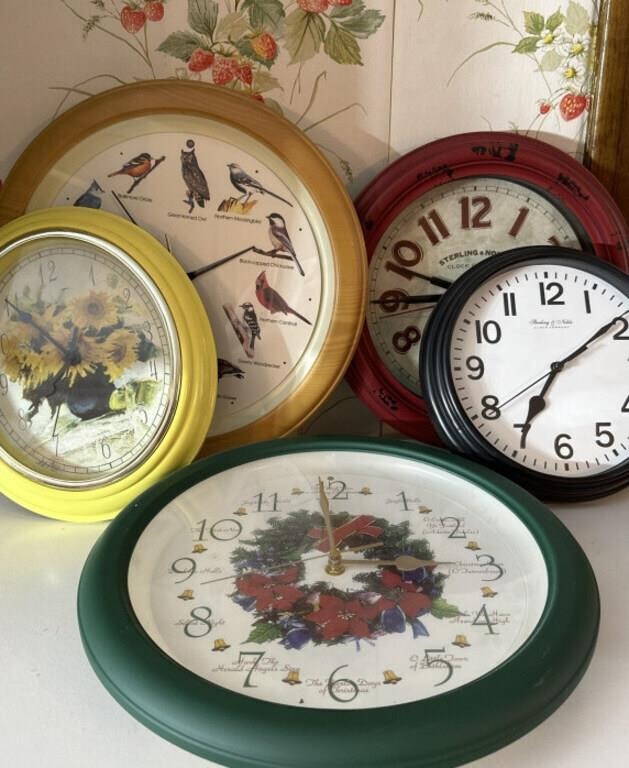 Group of 5 clocks including sterling and noble