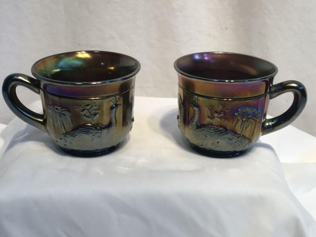 Northwood "Peacock/Fountain" Amethyst Glass Cups