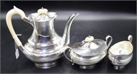 Three piece sterling silver & ivory coffee set