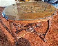 Carved Top Decorative Wood End Table