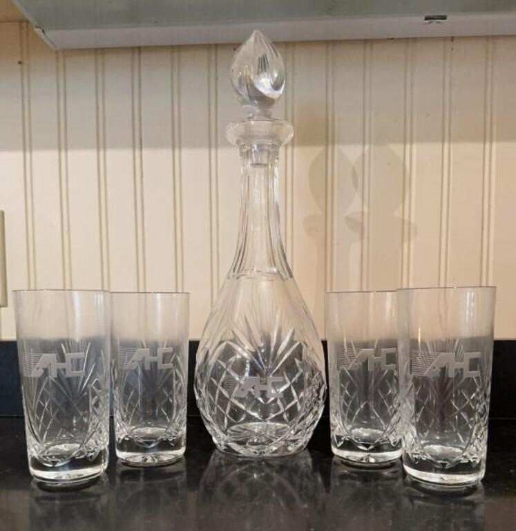 AHC Decanter and 4 glasses