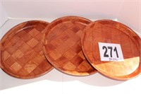 (3) Wooden Checkerboard Pattern Trays 12" (U236)