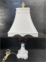 CRANBERRY CUT TO CLEAR AND MILK GLASS TABLE LAMP