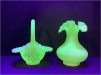 Uranium Glass Fenton Vase and Basket