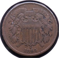 1864 TWO CENT PIECE  VF