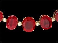 135ct Ruby & 4ct Diamond Necklace, 14k Gold