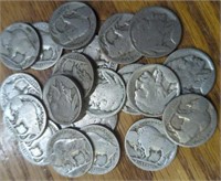 20 Buffalo nickels with no date