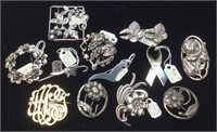 12 STERLING SILVER BROOCHES
