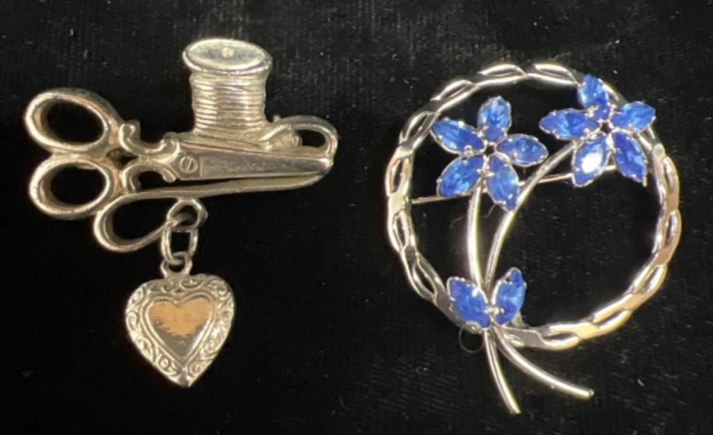 (2) Vintage Brooches; Sewing / Floral
