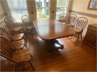 Heavy Oak table, leaves, 8 chairs