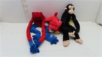 monkey, dog and frog stuffies