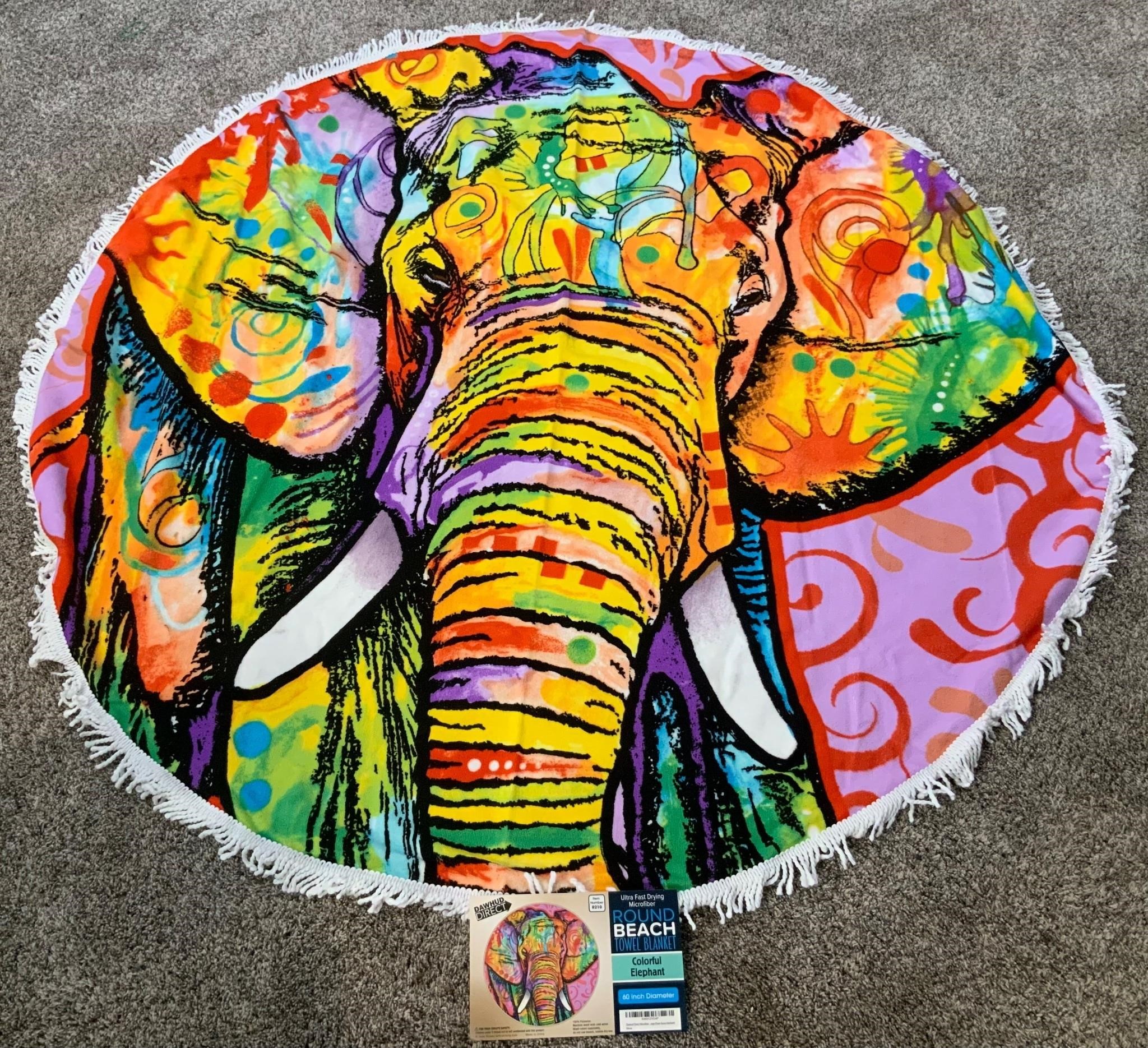 Elephant Round Beach Towel-NOS