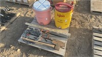 Water containers, Ax, Wood Clamps, Tire Chains