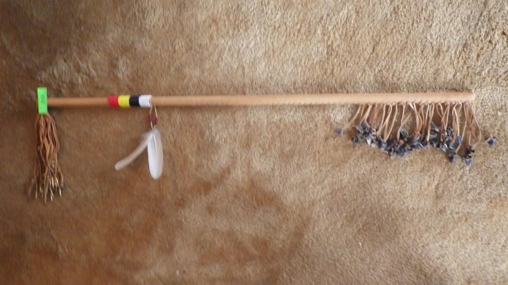 NATIVE AMERICAN DEER HOOF DANCE STICK  44"