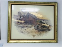 framed print - rustic old barn & wagon