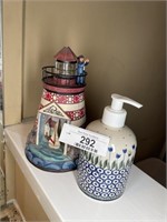 Polish pottery soap dispenser/Jim Shore