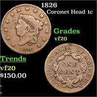1826 Coronet Head Large Cent 1c Grades vf, very fi