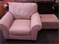 Gray leather oversized armchair with ottoman